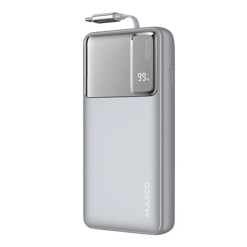 MAXCO MP42 65W Fast Charging 20000mAh Portable Power Bank with 70cm Retractable Type C Cable - Grey