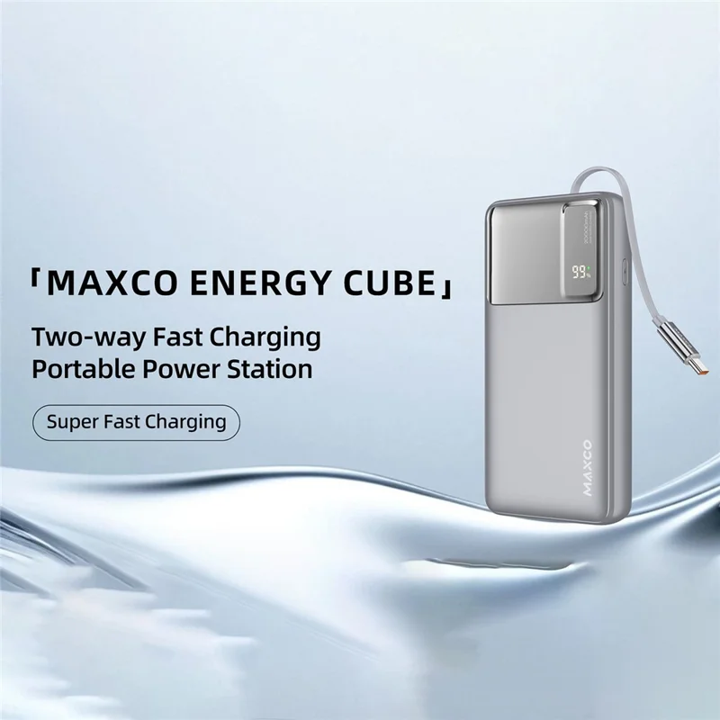 MAXCO MP42 65W Fast Charging 20000mAh Portable Power Bank with 70cm Retractable Type C Cable - Grey