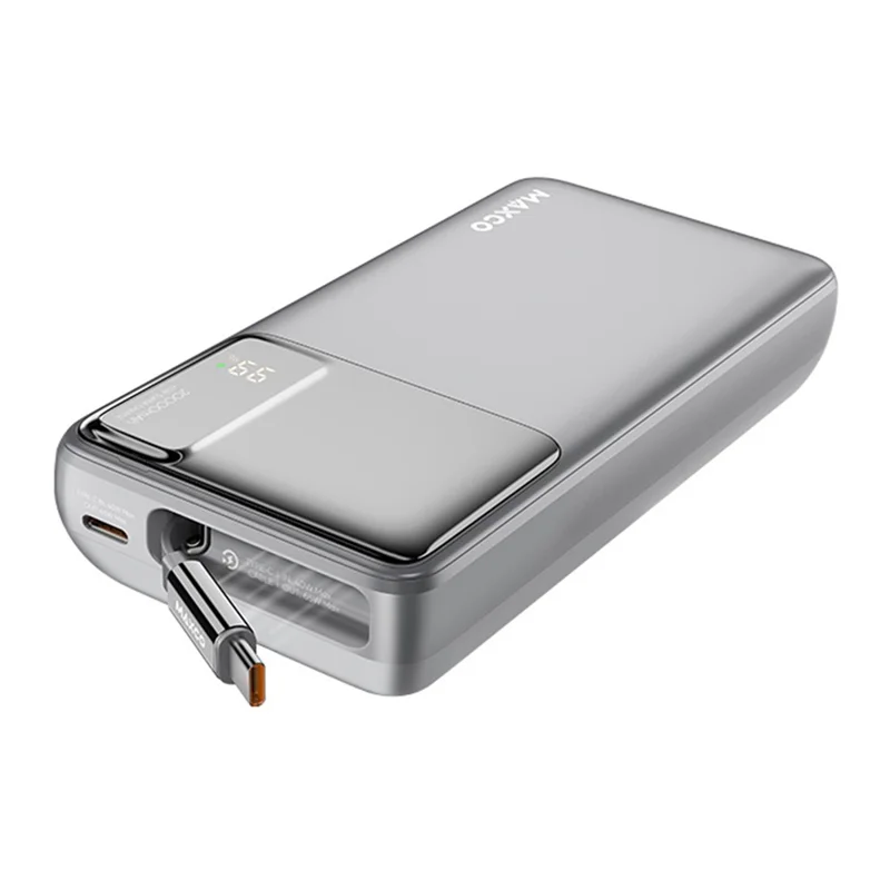 MAXCO MP42 65W Fast Charging 20000mAh Portable Power Bank with 70cm Retractable Type C Cable - Grey