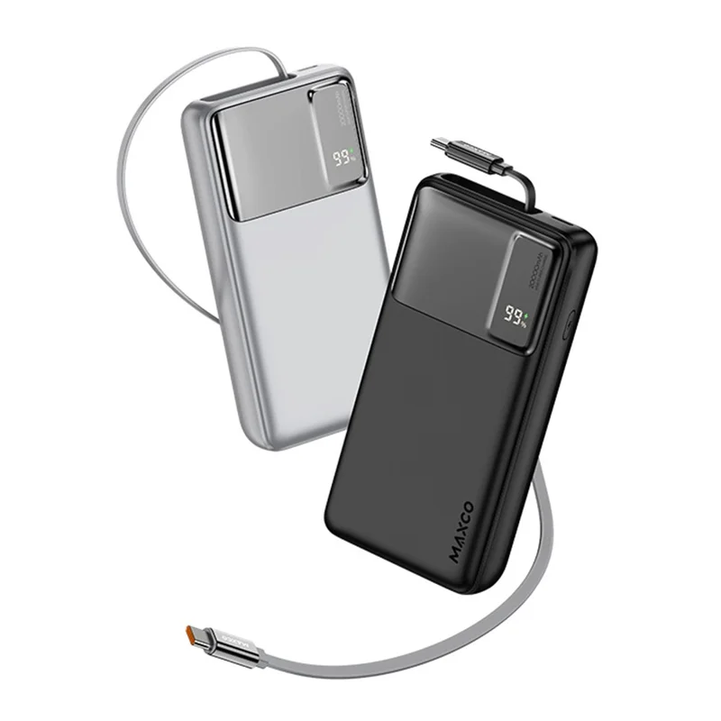 MAXCO MP42 65W Fast Charging 20000mAh Portable Power Bank with 70cm Retractable Type C Cable - Black