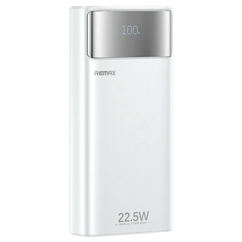 REMAX FC-12 Powerbank Portátil de 20000mAh con Cables Integrados Tipo C / USB / iP y Linterna LED - Blanco