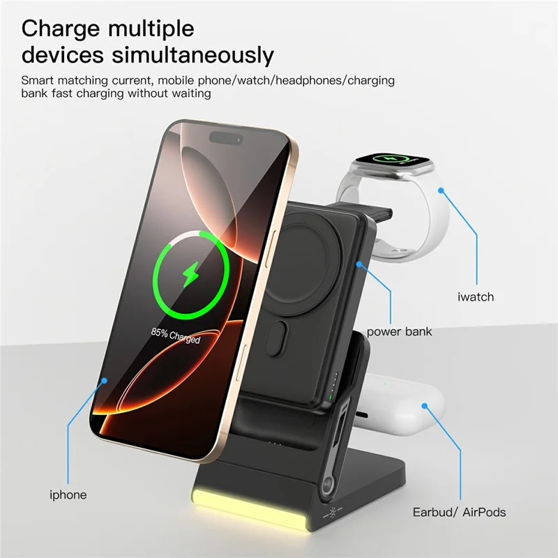 JJT-C43 Caricabatterie wireless magnetico da 15W Power Bank 10000mAh per Telefono, Orologio e Auricolari - Nero