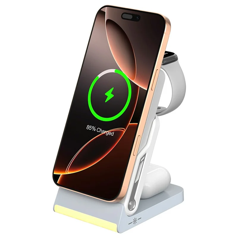 JJT-C43 15W Magnetic Wireless Charger 10000mAh Power Bank Phone Watch Earphone Charging Stand - White