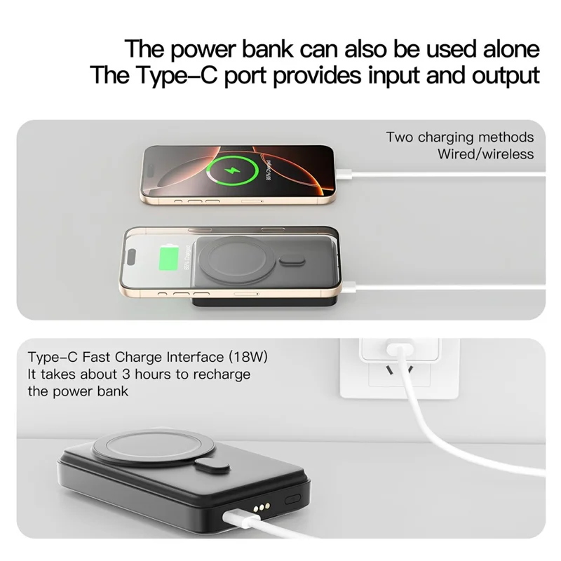 JJT-C43 15W Magnetic Wireless Charger 10000mAh Power Bank Phone Watch Earphone Charging Stand - White