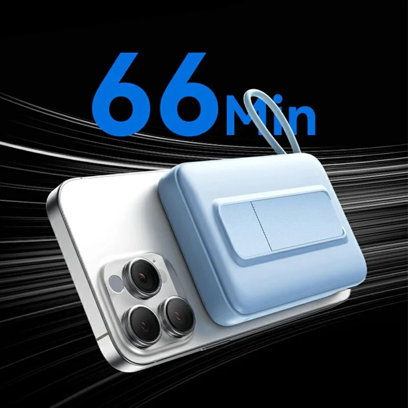 JJT-C49 CH-C902 Power Bank de 10000mAh Carregador Magnético Sem Fio de 15W com Cabo Tipo C Embutido e Suporte - Branco