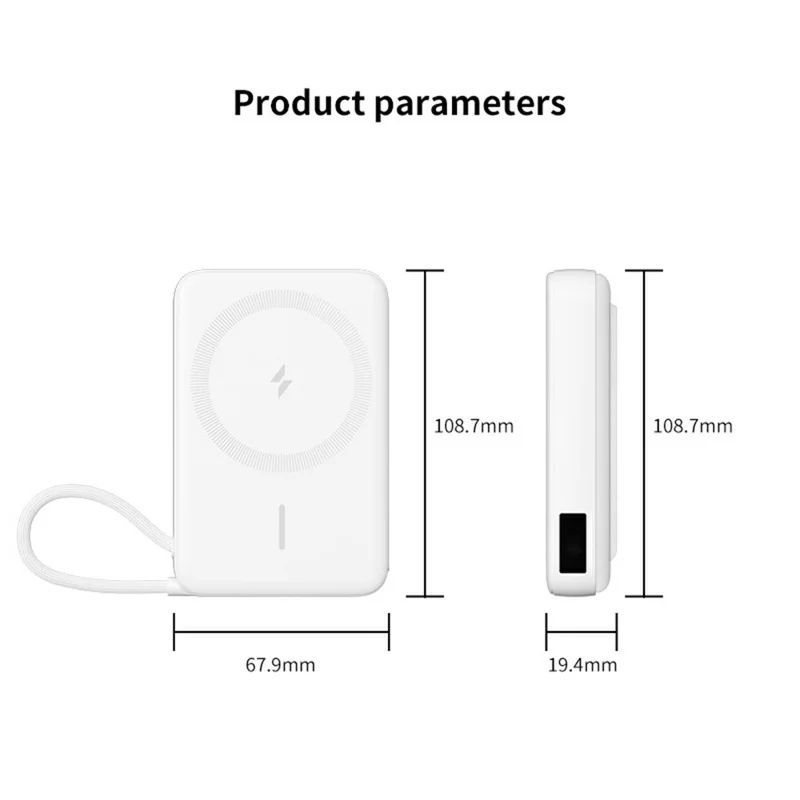 JJT-C49 CH-C902 Power Bank de 10000mAh Carregador Magnético Sem Fio de 15W com Cabo Tipo C Embutido e Suporte - Branco