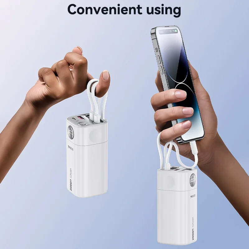 YESIDO YP86 20000mAh Power Bank Fast Charging 22.5W Digital Display Phone Charger with Built-in USB-C 8Pin Cables