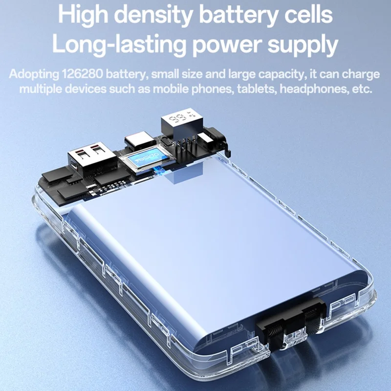 YESIDO YP84 10000mAh Power Bank Digital Display 22.5W Fast Charging Portable Phone Charger with Built-in Type-C 8Pin Cable