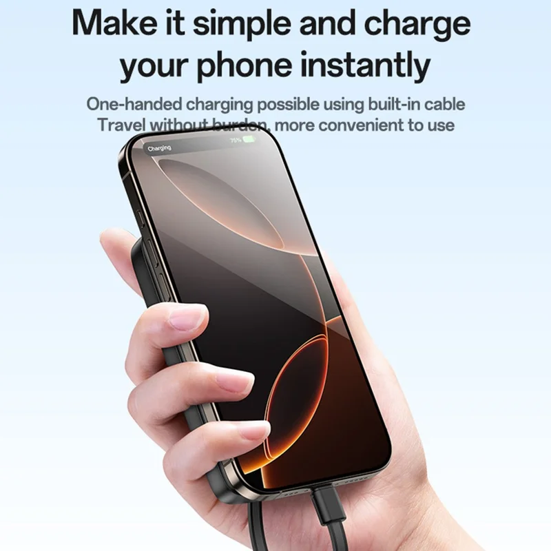 YESIDO YP84 10000mAh Power Bank Digital Display 22.5W Fast Charging Portable Phone Charger with Built-in Type-C 8Pin Cable