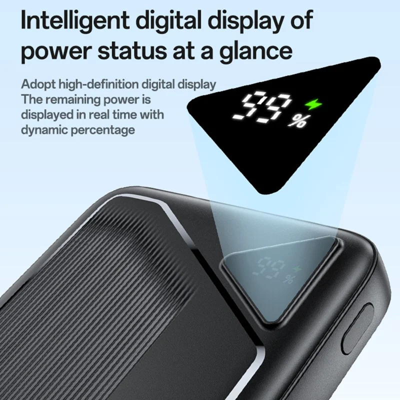 YESIDO YP84 10000mAh Power Bank Digital Display 22.5W Fast Charging Portable Phone Charger with Built-in Type-C 8Pin Cable