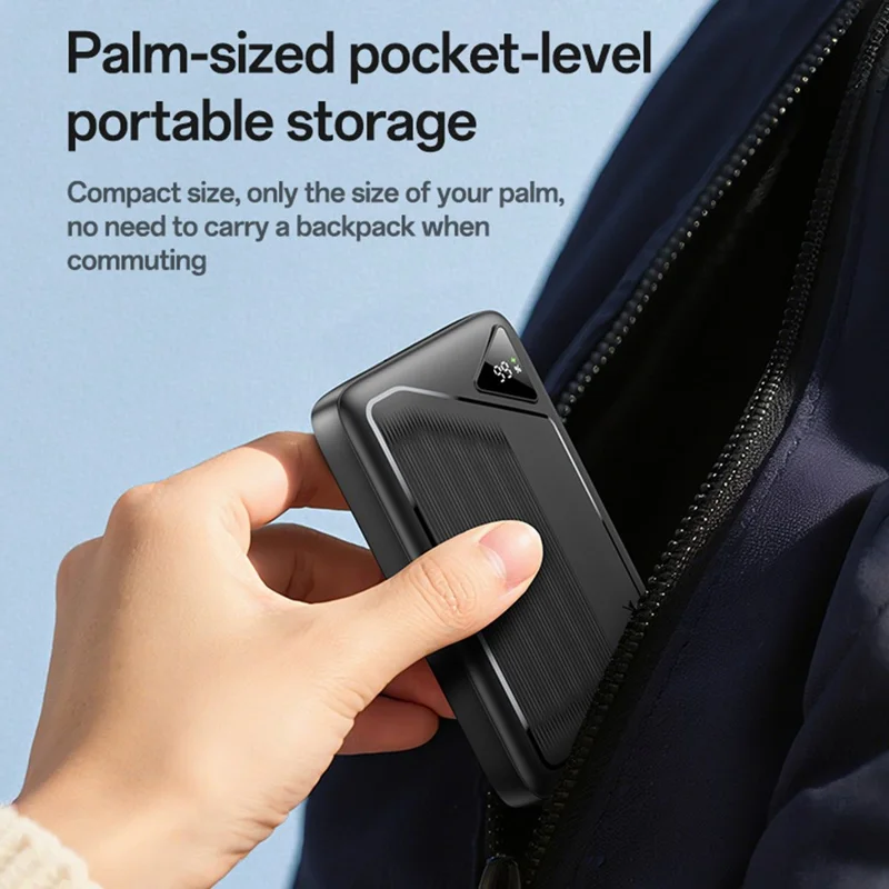 YESIDO YP84 10000mAh Power Bank Digital Display 22.5W Fast Charging Portable Phone Charger with Built-in Type-C 8Pin Cable