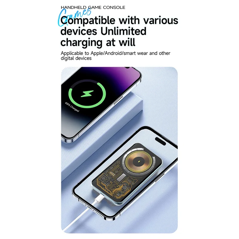 Console di giochi portatile L9 da 5000mAh con ricarica wireless magnetica e power bank per telefono - Argento