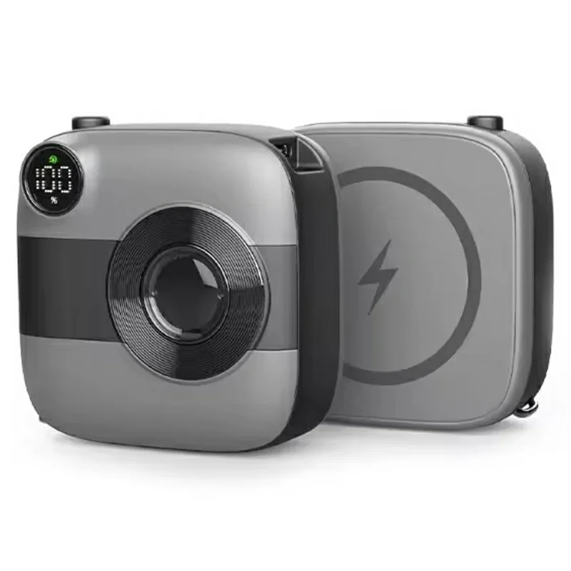 Banco de Energía Inalámbrico de 15W con Carga Magnética, Forma de Cámara E49B, 10000mAh, Negro+Gris