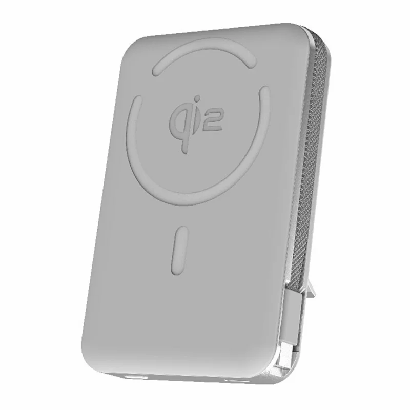 M02B 10000mAh Qi2 Carregador Sem Fio Magnético com Suporte Carregamento Rápido PD 35W Power Bank com Cabo Tipo C Embutido - Branco