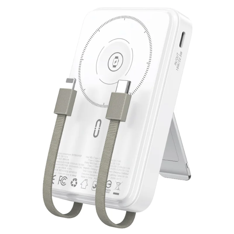 TOTU PB-1019 Magnetic Power Bank 10000mAh Fast Charging Stand with Cable for Mobile Devices - White