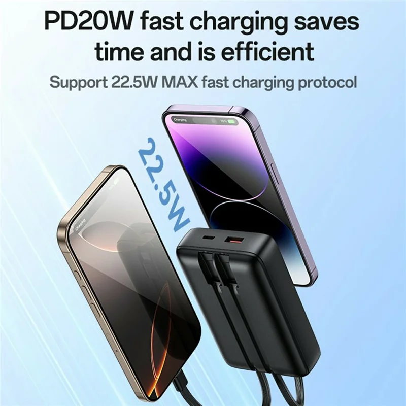 YESIDO YP85 20000mAh Power Bank with Built In Type C + iP Cables Digital Display 22.5W Fast Charging Portable Charger