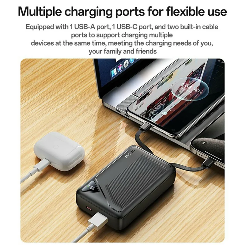 YESIDO YP85 20000mAh Power Bank with Built In Type C + iP Cables Digital Display 22.5W Fast Charging Portable Charger