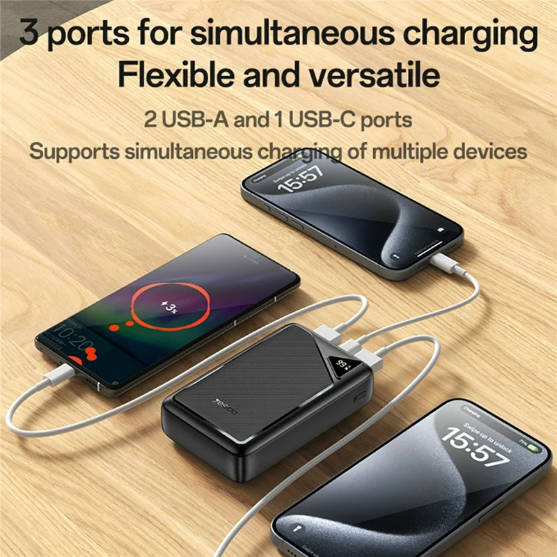 YESIDO YP81 20000mAh Power Bank Digital Display 2.4A Fast Charging Portable Charger with 2 USB + 1 Type C Ports
