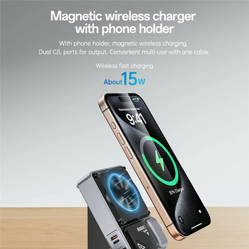 YESIDO YP89 AC + DC Wireless Charging 10000mAh Power Bank with Stand iP  /  USB  /  Type C Multi Port 22.5W Fast Charger - EU Plug