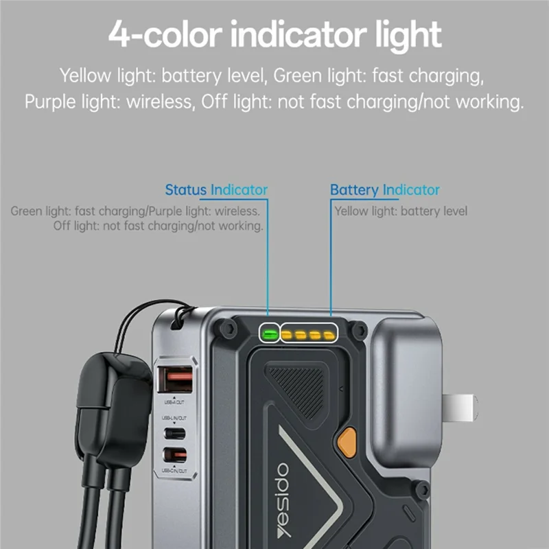 YESIDO YP89 AC + DC Wireless Charging 10000mAh Power Bank with Stand iP  /  USB  /  Type C Multi Port 22.5W Fast Charger - EU Plug