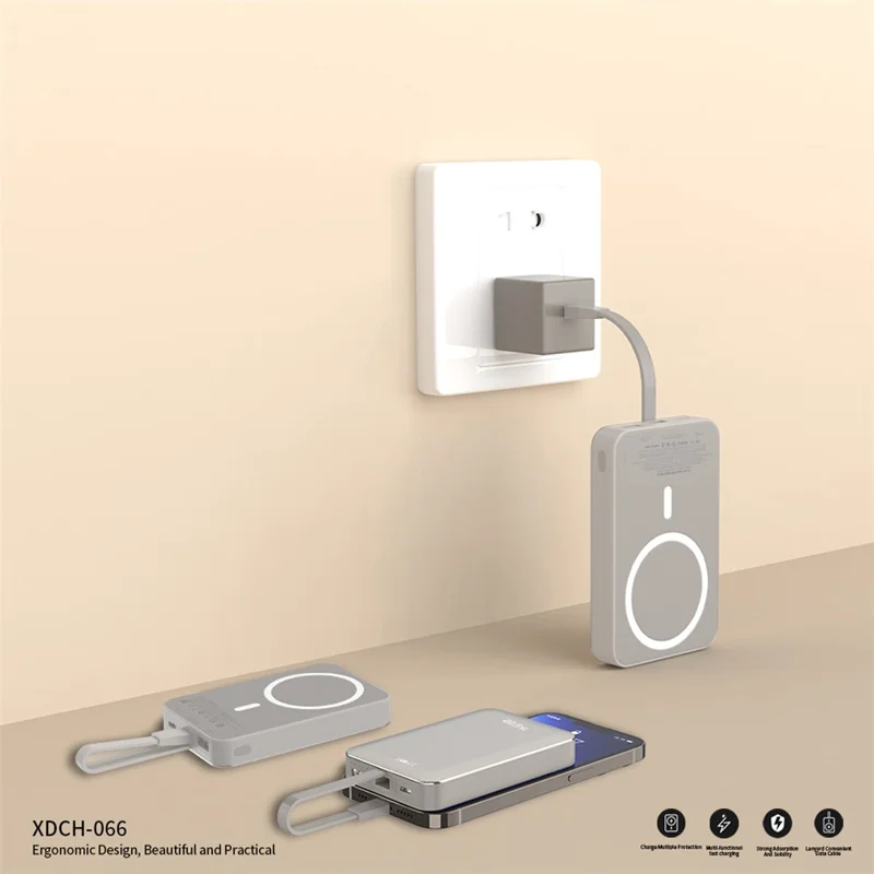 XUNDD XDCH-066 Magnetic Power Bank 10000mAh 22.5W Fast Charging Battery Pack Built-in Cable - Purple