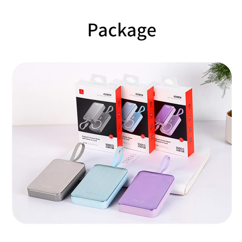 XUNDD XDCH-066 Magnetic Power Bank 10000mAh 22.5W Fast Charging Battery Pack Built-in Cable - Purple