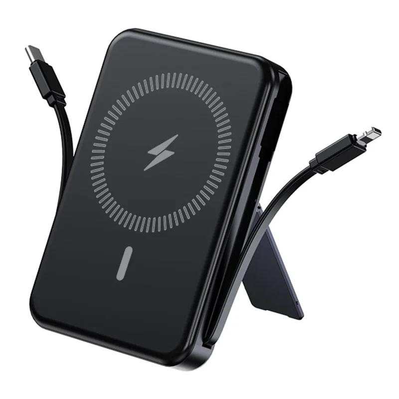 ZKD-02 10000mAh Power Bank 15W Magnetic Wireless Phone Charger with Built-in Cable Stand Design - Black