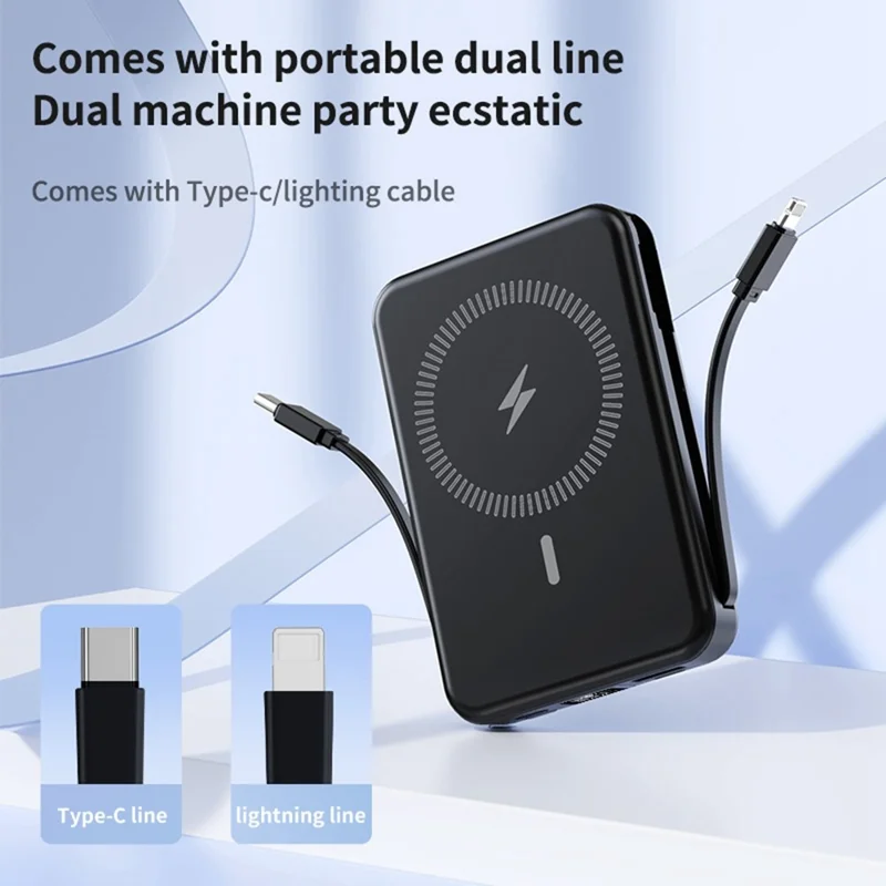 ZKD-02 10000mAh Power Bank 15W Magnetic Wireless Phone Charger with Built-in Cable Stand Design - Black