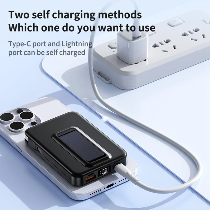 ZKD-02 10000mAh Power Bank 15W Magnetic Wireless Phone Charger with Built-in Cable Stand Design - Black