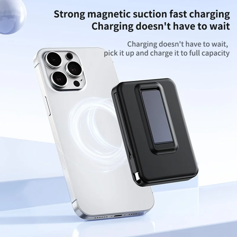ZKD-02 10000mAh Power Bank 15W Magnetic Wireless Phone Charger with Built-in Cable Stand Design - Black