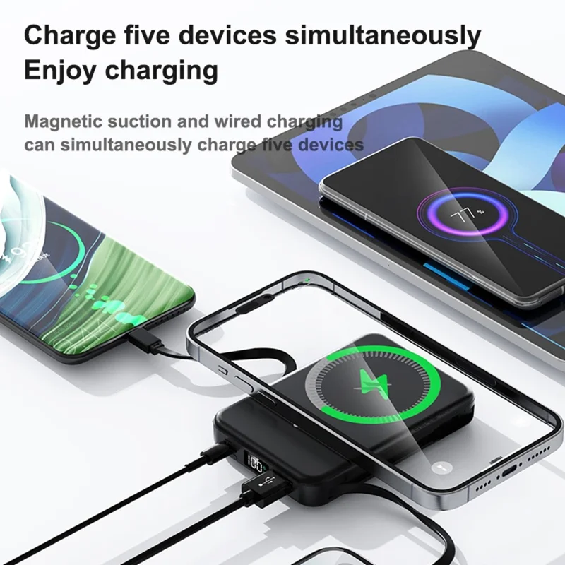 ZKD-02 10000mAh Power Bank 15W Magnetic Wireless Phone Charger with Built-in Cable Stand Design - Black