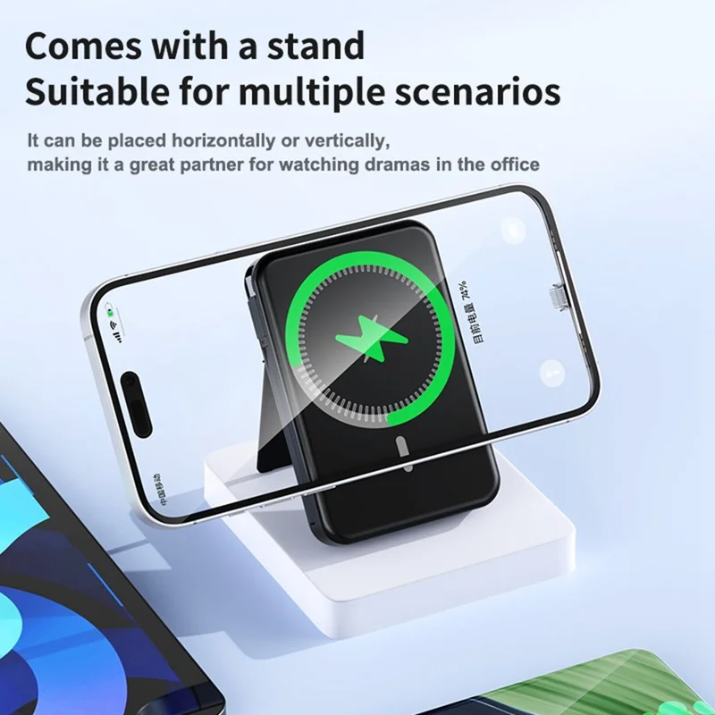 ZKD-02 10000mAh Power Bank 15W Magnetic Wireless Phone Charger with Built-in Cable Stand Design - Black