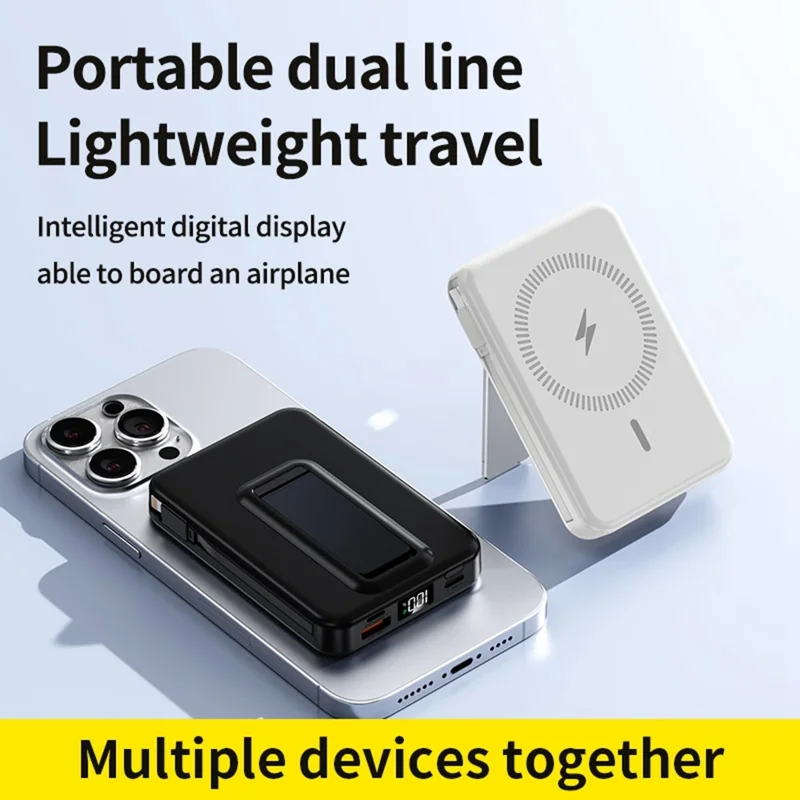 ZKD-02 10000mAh Power Bank 15W Magnetic Wireless Phone Charger with Built-in Cable Stand Design - Black