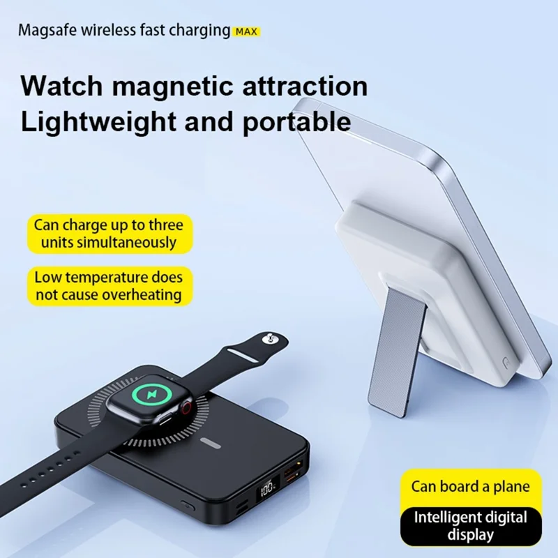 ZKD-10 15W Magnetic Wireless Power Bank 10000mAh Fast Charging with Stand for iPhone / Apple Watch / AirPods - Black