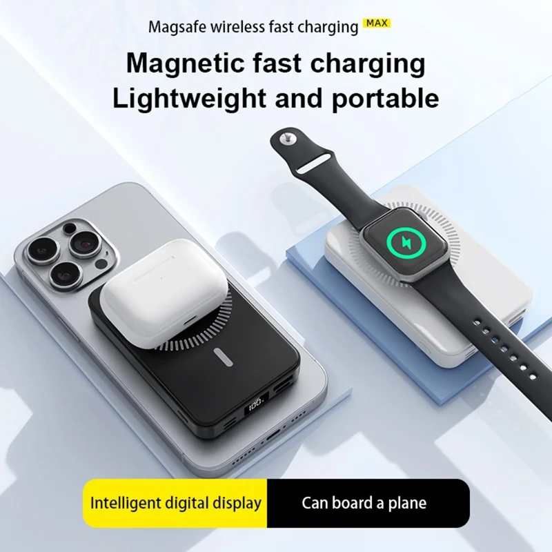 ZKD-10 15W Magnetic Wireless Power Bank 10000mAh Fast Charging with Stand for iPhone / Apple Watch / AirPods - Black