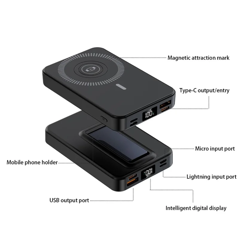 ZKD-10 15W Magnetic Wireless Power Bank 10000mAh Fast Charging with Stand for iPhone / Apple Watch / AirPods - Black