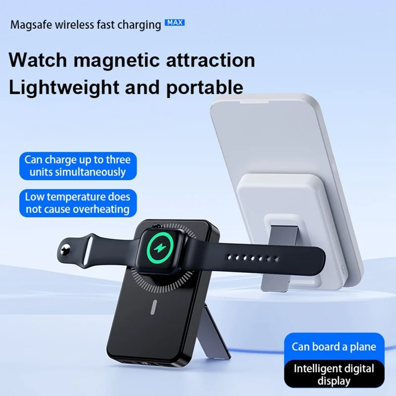 ZKD-10 15W Magnetic Wireless Power Bank 10000mAh Fast Charging with Stand for iPhone / Apple Watch / AirPods - Black