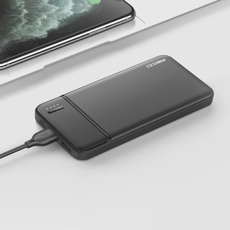 RECCI RPB-N16C 10000mAh Power Bank Dual USB Output Portable Phone Charger Ultra Slim - Black