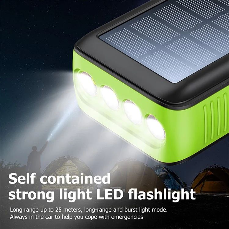 SY-618 Hand Crank 30000mAh Solar Power Bank Dual USB Charger Phone External Battery with Lightning / Type-C / Micro Cable - Green