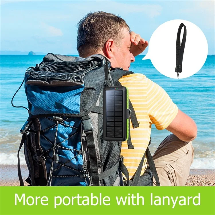 SY-618 Hand Crank 30000mAh Solar Power Bank Dual USB Charger Phone External Battery with Lightning / Type-C / Micro Cable - Green
