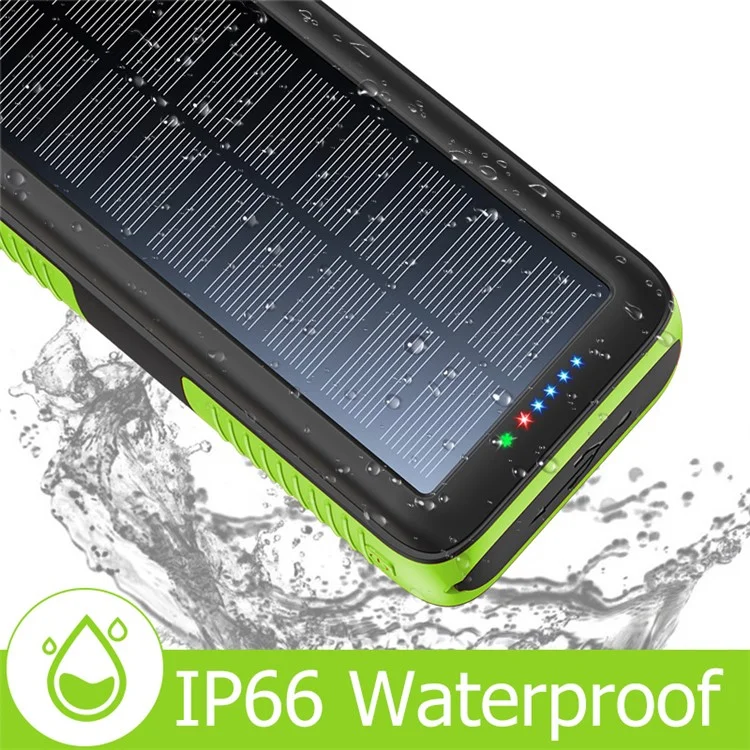 SY-618 Hand Crank 30000mAh Solar Power Bank Dual USB Charger Phone External Battery with Lightning / Type-C / Micro Cable - Green