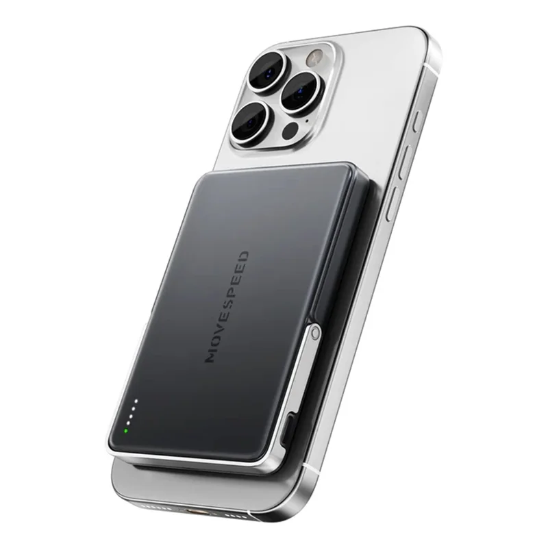 MOVE SPEED YSPBS05Pro Magnetic Power Bank 5000mAh with Stand Portable Charger Wireless Charging for Mobile Devices - Dark Grey