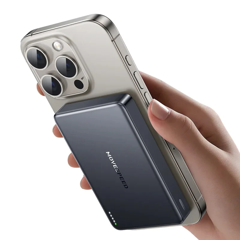 MOVE SPEED YSPBS05Pro Magnetic Power Bank 5000mAh with Stand Portable Charger Wireless Charging for Mobile Devices - Dark Grey