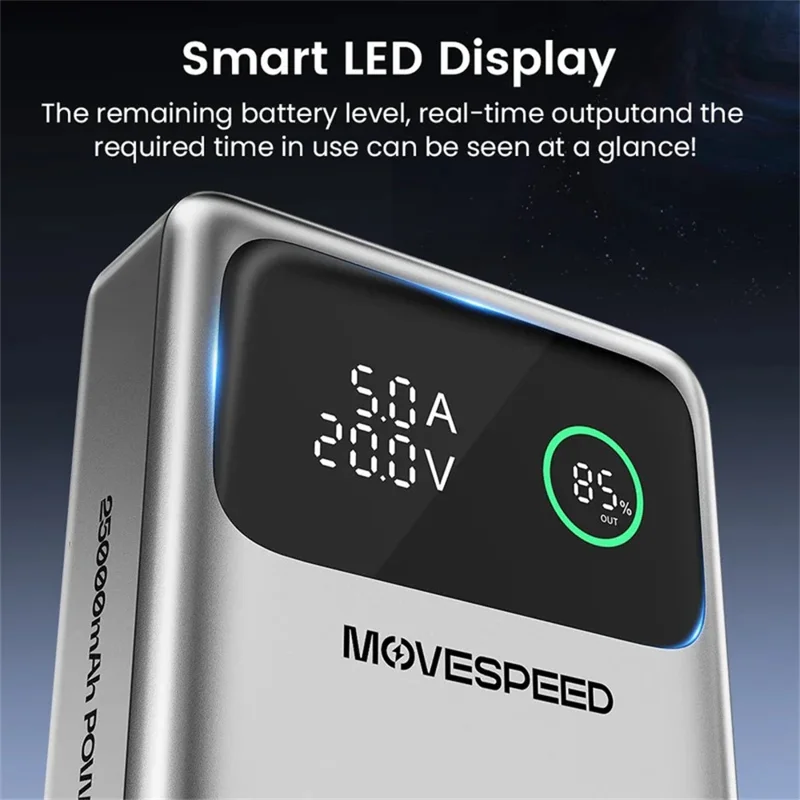 MOVE SPEED YSPBM25 Power Bank 25000mAh 145W Portable Charger with LED Display  /  High Capacity  /  Fast Charging for Multiple Devices