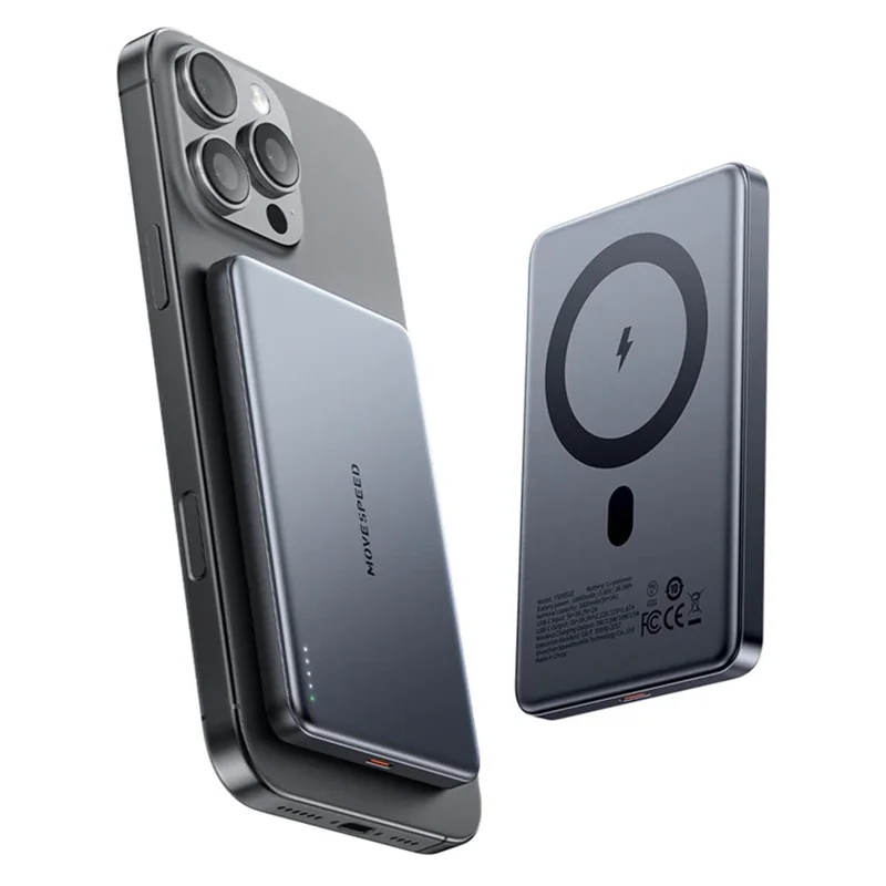 MOVE SPEED YSPBS10 10000mAh Power Bank Magnetic Wireless Charging Charger with LED Display - Dark Grey