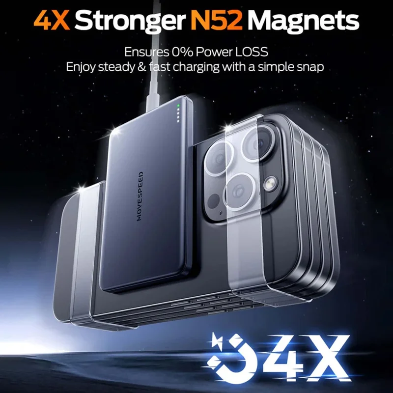 MOVE SPEED YSPBS10 10000mAh Power Bank Magnetic Wireless Charging Charger with LED Display - Dark Grey