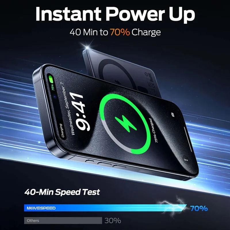 MOVE SPEED YSPBS10 10000mAh Power Bank Magnetic Wireless Charging Charger with LED Display - Dark Grey