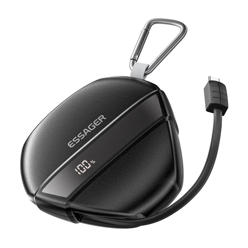 ESSAGER 10000mAh 22.5W Fast Charging Power Bank Portable Phone External Battery with Retractable Cable - Black