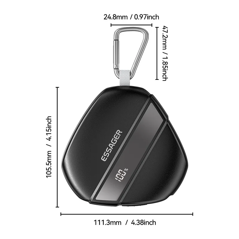 ESSAGER 10000mAh 22.5W Fast Charging Power Bank Portable Phone External Battery with Retractable Cable - Black