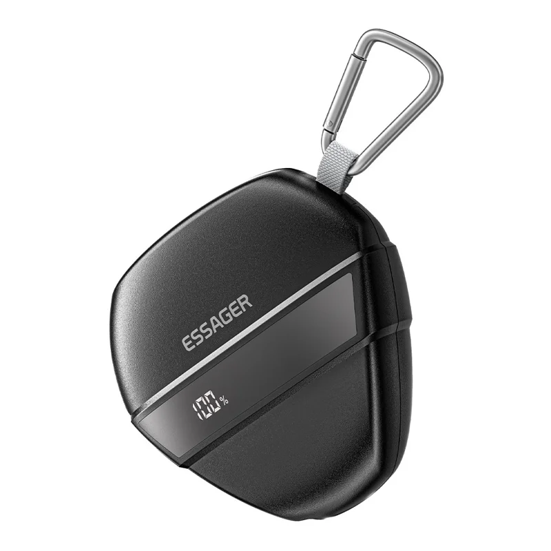 ESSAGER 10000mAh 22.5W Fast Charging Power Bank Portable Phone External Battery with Retractable Cable - Black